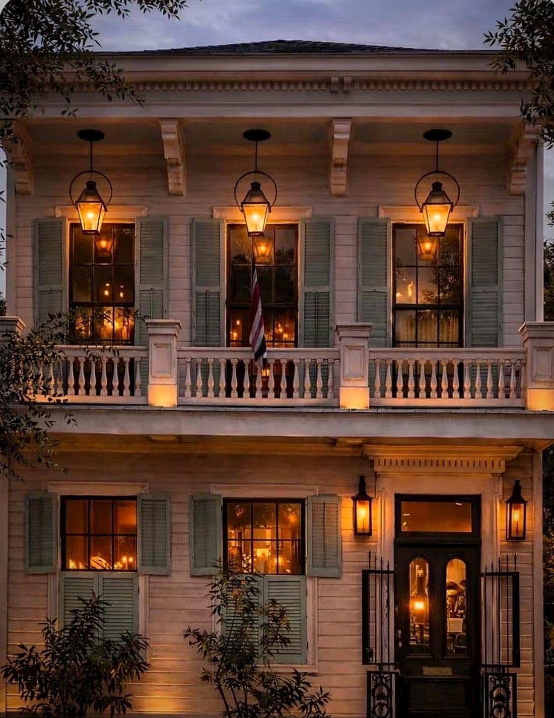 Maison St. LaFleur at dusk, 1140 Esplanade Avenue, New Orleans
